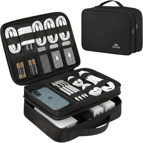 MATEIN Electronics Organizer Travel Case, Water Resistant Cable Organizer Bag for Travel Essentials, Gifts for Men, Storage Bag for Camera Accessories, Phone, Cord & Tablet, Black - color: Antique Black, size: Medium