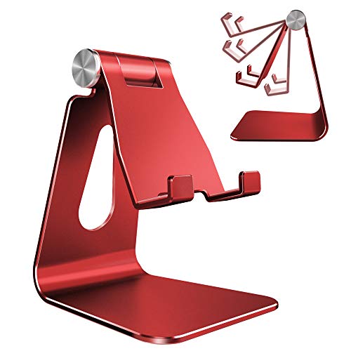 CreaDream Adjustable Cell Phone Stand, Phone Stand, Cradle, Dock, Holder, Aluminum Desktop Stand Compatible with Phone Xs Max Xr 8 7 6 6s Plus SE Charging, Accessories Desk,All Mobile Phones-Red - color: Red