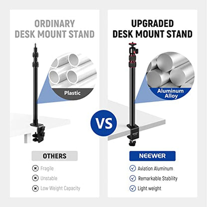 NEEWER Extendable Camera Desk Mount with Ball Head, 17"-40" Adjustable Table Light Stand with 1/4" Screw & C Clamp for DSLR Camera, Ring Light, Live Stream, Vlog, Max Load: 6.6lb/3kg, TL283 (RED) - style: TL283/Red