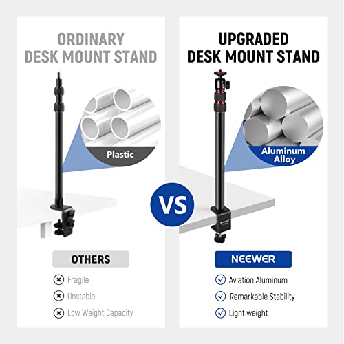 NEEWER Extendable Camera Desk Mount with Ball Head, 17"-40" Adjustable Table Light Stand with 1/4" Screw & C Clamp for DSLR Camera, Ring Light, Live Stream, Vlog, Max Load: 6.6lb/3kg, TL283 (RED) - style: TL283/Red