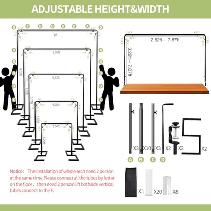 Square Backdrop Stand, 8.2FT Black Wedding Arch, Heavy Duty Balloon Arch Stand, Over The Table Rod Stand with Clamps, Adjustable Photo Booth Background, Backdrop Frame for Valentines Day Party - color: Matte Black
