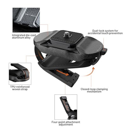 PGYTECH Beetle Camera Clip V2 with Plate, Quick Release Camera Backpack Clip, Arca-Swiss Compatible, SnapLock System for Sony/Nikon/Fuji/DSLR Cameras, Instant Mounting & Hands-Free, Black - style: Camera Clip V2