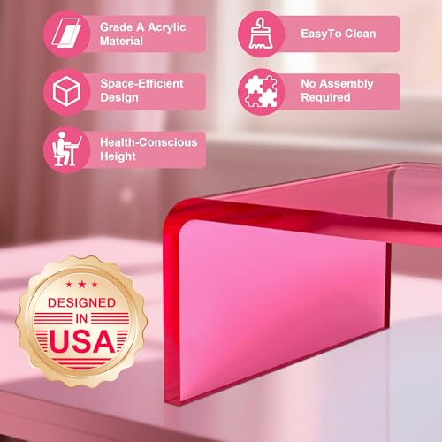 Acrylic Monitor Stand Riser Pink Laptop Stand Riser L15 xW7.5 xH4 | PC Holder,Compatible with All Notebooks and Monitor, Decoration for Office & Home,Pink Aesthetic Design,Office Supplies - size: 15''-Pink