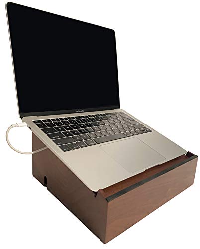 G.U.S. Laptop Stand and Organizer with Built-in Power Hub and Dry Erase Board. Perfect for Work from Home. Multifunctional and Sturdy with Redesigned Stand. (Walnut)