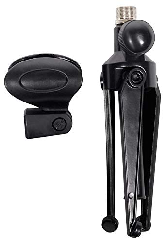 Rockville RDTS Bundle: Adjustable Height Studio Desktop Tripod Mic Stand with Mic Clip, R-Shock Black Metal Shock Mount for Studio Mic, 2-items