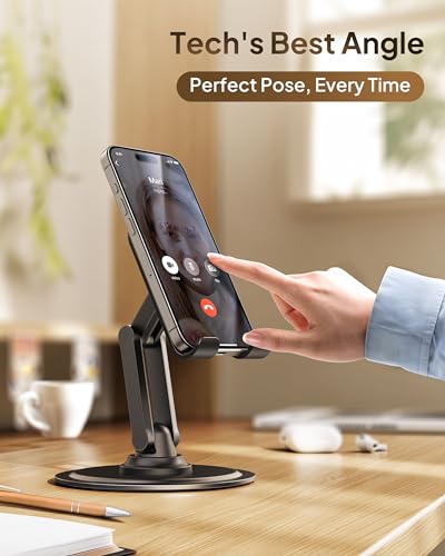 COOPER 360° Stand, [Gift Family Pack], Rotating Cell Phone Stand for Desk, Cell Phone Holder for Desk, iPhone Stand Holder, Sturdy Metal Base, Fits Samsung, Android Smartphones, (Piano Black, 2-Pack) - color: x2 Pack - All Black