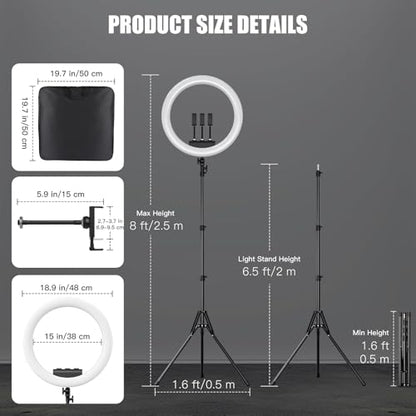 Ring Light with Stand and Phone Holder, 19" Ring Light Tripod for iPhone, Professional LED Circle Light with 78" Tripod, Selfie Ringlight for Live Streaming, Makeup, Barber, Tiktok, YouTube, Black - color: Black