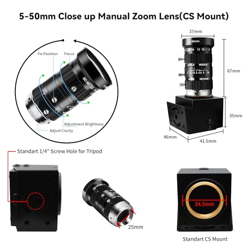 48MP USB Webcam 8K Ultra HD Color Camera with 5-50mm 10X Manual Optical Lens 6000P Industrial Security Video Camera Close-Up Zoom Function Plug-and-Play for Windows, Linux, Mac OS