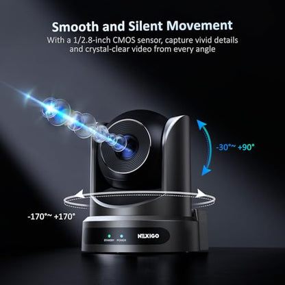 NexiGo Conference Room PTZ Camera System with 10X Optical Zoom, Remote Control, USB Output & Autofocus for Live Streaming, Meetings, Church Services, Education, for OBS/Zoom/Skype | Easy Setup - style: Optical Zoom FHD