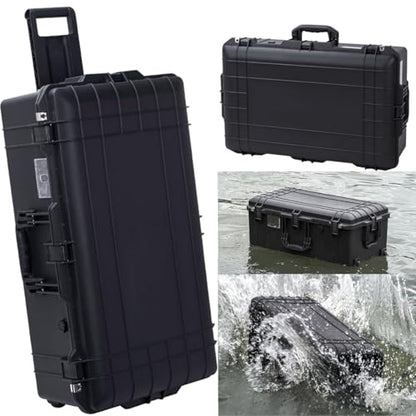 32" L x 18" W x 11" H Large Hard Case with Foam, Portable Rolling Hard Case with Wheels, Waterproof Shockproof Dustproof, Suitable for Cameras, Lenses, Camcorder, Instrument, Telescopes