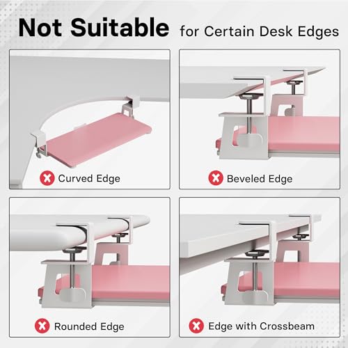 BONTEC KMT01 Under Desk Keyboard Tray, Pull-Out Keyboard & Mouse Platform with C-Clamp, 25.6 x 11.8 in Space-Saving Ergonomic Slide-Out Drawer, Pink - color: Pink, size: 25.6" x 11.8"