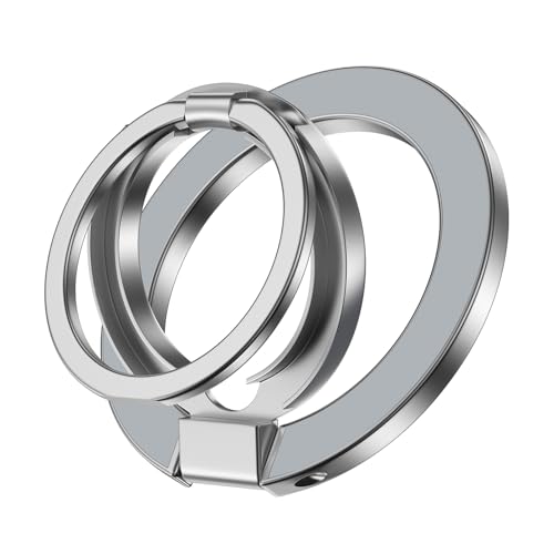 Magnetic Phone Grip Stand for iPhone 17 Pro Max/Air/16e/16/15 Pro Max, MagSafe Ring Holder Gym Finger Ring Grip Kickstand Two-Sided Magnetic Car Mount for Samsung Galaxy Z Flip7/Fold7/S26 Ultra/S25 FE - color: silver