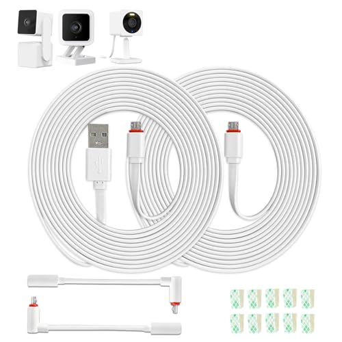 10 FT Camera Extension Cable for Wyze Cam v3/v4, Wyze Cam Pan v3, Wyze OG, Wyze Cam v3 Pro, Long Micro USB Cable (Not for Battery Cam) – Flat Wyze Camera Cord with L-Shaped Connector (2 Pack) - style: 10 FT White