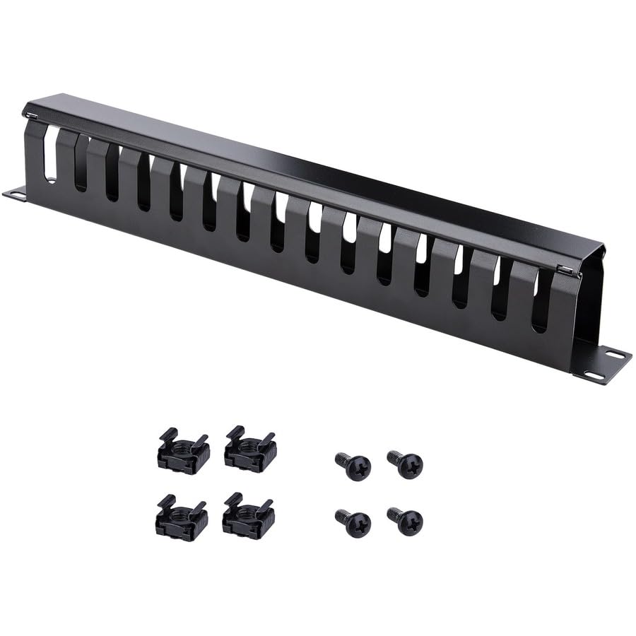 StarTech.com Horizontal 1U Server Rack Cable Management Finger Duct w/ Cover - 19" Network Rack Wire Duct Raceway Panel - Slotted Wire Duct (CMDUCT1UX) - style: 1U | Horizontal