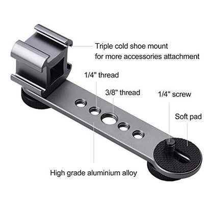 Andoer Triple Cold Shoe Mount Bracket Extension Bar with 1/4 Inch & 3/8 Inch Thread for Gimbal Stabilizer Tripod Camera Flash Light