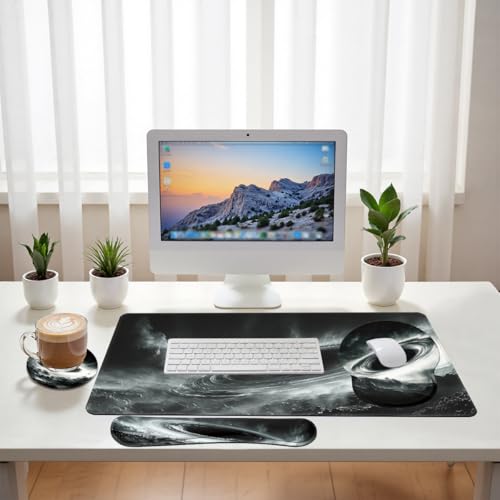 Black Hole Desk Mat Set Space Galaxy Art Large Mouse Pad with Wrist Rest 4in1 Desk Mat for Desktop Ergonomic Keyboard Wrist Support Anti-Slip Computer Ergonomic Mouse Pad Home Office Gaming - color: Black Hole
