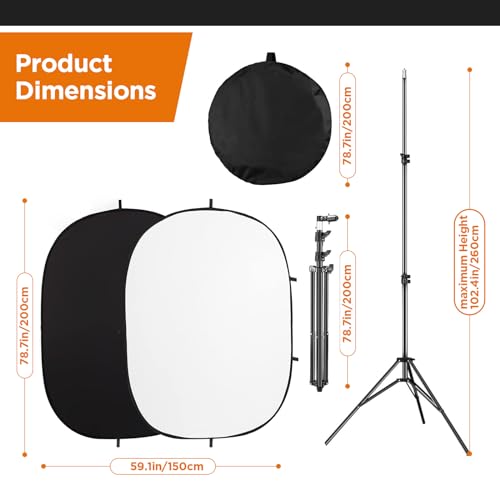 Portable Chromakey Black and White 2-in-1 Foldable Pop-Up Backdrop with Stand, 150 x 200 cm Foldable Panel for Photo, Video, Live Stream, etc. (Black & White) - color: Black & White