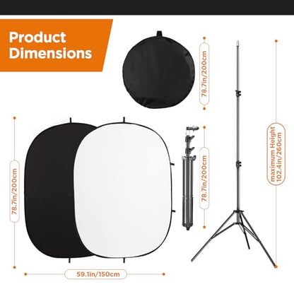 Portable Chromakey Black and White 2-in-1 Foldable Pop-Up Backdrop with Stand, 150 x 200 cm Foldable Panel for Photo, Video, Live Stream, etc. (Black & White) - color: Black & White