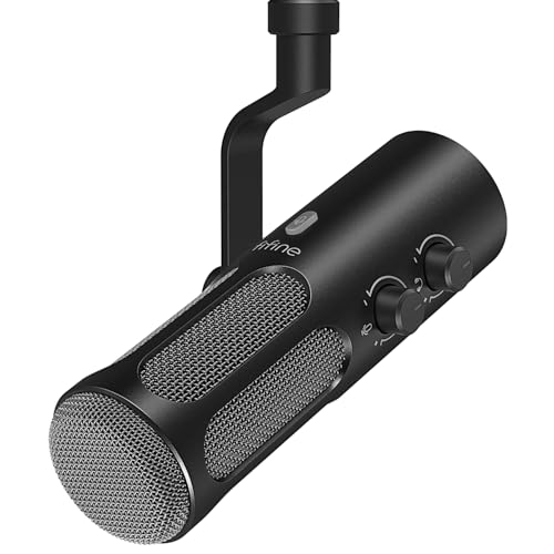 FIFINE XLR/USB Podcast Dynamic Microphone for Streaming, Studio XLR Microphone, PC Streamer Mic All Metal with Mute Button, Headphone Jack, for Vocal Voice Over Music Recording-AmpliTank Tank3
