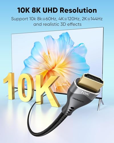 HDMI Cable 4FT 2-Pack 10K 8K 4K, HDMI 2.1 Cable 48Gbps Ultra High Speed HDMI Braided Cord 8K@60Hz, 4K@120Hz, eARC, HDR10+, HDCP2.3 for Laptop, Monitor, HDTV, Projector, PS5/PS4, Xbox - size: 4FT
