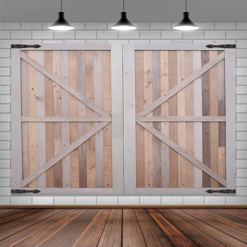 Wooden Barn Door Backdrop Background for Photography Garage Door Photo Backdrop Wood Farmhouse for Photoshoot Background Screen Rustic Wooden Video Recording Parties Curtain 6 x 4 ft Grey - color: Grey, size: 6x4ft