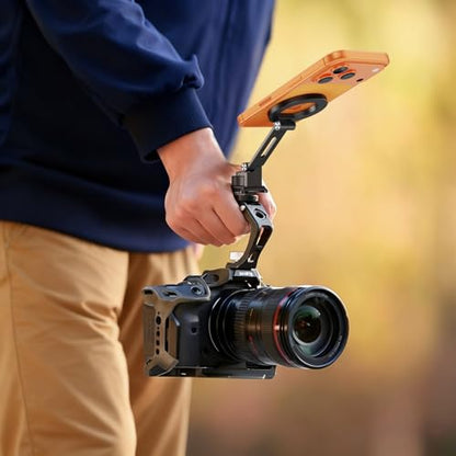 elitehood Magsafe Tripod Mount with Cold Shoe & Arca Port & 1/4" Thread, Aluminum Magnetic iPhone Tripod Mount Adapter for Camera, Adjustable Camera Phone Holder Attachment for iPhone & Smartphone - size: 3.5 inches arm with Arca Cold Shoe Base