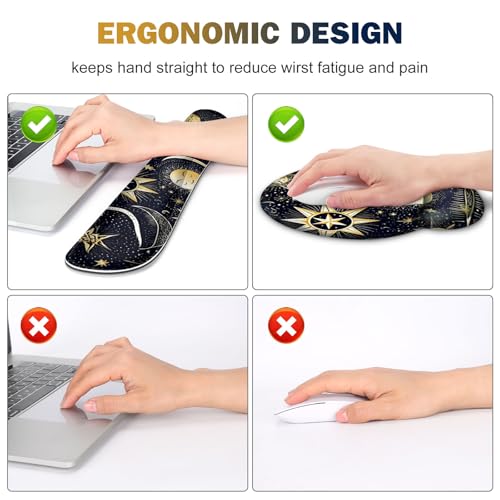 Gaming Mouse Pad, Large Desk Mat, Cute Desk Pad Protector, 4in1 XXL Mousepad + Keyboard Wrist Rest+Mouse Wrist Rest+Coaster Set with Ergonomic Desk Pad for Home Office PC Computer, Stars and Moon - color: Stars and Moon
