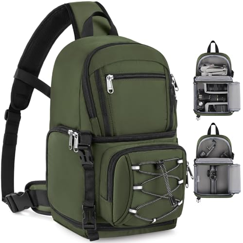 RAINSMORE Camera Bag, DSLR & Mirrorless Camera Sling Bag for Photographers Waterproof Small Camera Crossbody Case with Removable Padded Insert & Tripod Holder for Canon/Nikon/Sony/Fuji, Army Green - color: Army Green