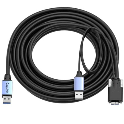 OkyLink Active USB 3.0 A to Micro-B Cable, 5Gbps, 15ft, Double Screw Lock | 5M, 3.2 Gen 1, Male to Male, for External Hard Drive HDD SSD - color: Screw USB3.0, size: 15ft (5m)