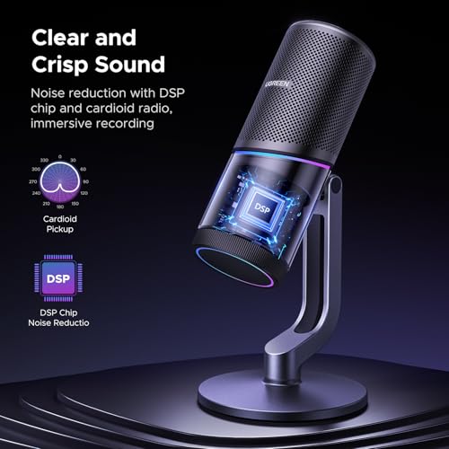 UGREEN Microphone for PC, USB Mic with RGB Lights, Mute Button, 24bit/96kHz, Cardioid Polar Pattern, Volume Control, Condenser Microphone for Streaming, Gaming, Podcasting, Recording, Laptop, PS5