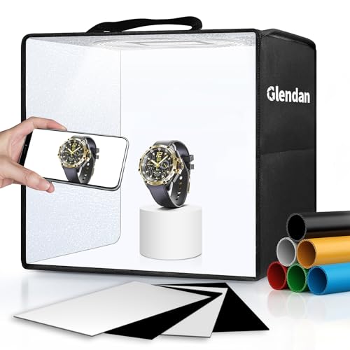 Glendan Light Box Photography, 10"x10" Photo Box with 88 High Color Rendering Index LED Lights, 6 Color PVC Backdrops, 4 Reflection Boards and 1 Diffuser for Jewelry and Small Item Product Photography - size: 10*10 Inch