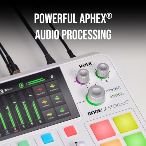 RØDE RØDECaster Duo Compact All-in-One Audio Production Solution for Podcasting, Streaming, Music Production and Content Creation (White) | Compact 2-Input Studio with Revolution Preamps, Built-in Series Iv Wireless Receiver, 5.5 Touchscreen, USB-C - colo