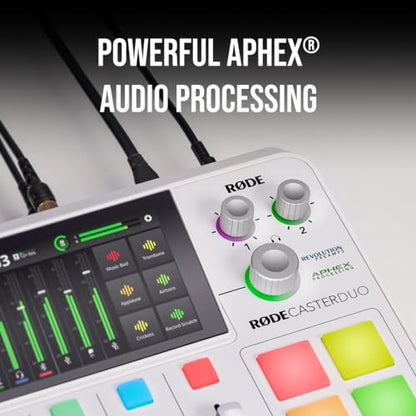 RØDE RØDECaster Duo Compact All-in-One Audio Production Solution for Podcasting, Streaming, Music Production and Content Creation (White) | Compact 2-Input Studio with Revolution Preamps, Built-in Series Iv Wireless Receiver, 5.5 Touchscreen, USB-C - colo