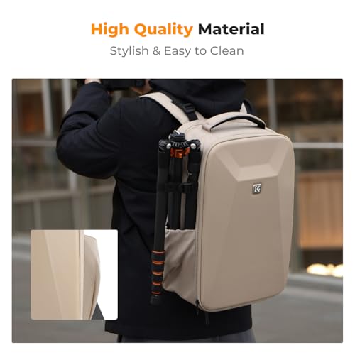 K&F CONCEPT Camera Backpack,Hardshell Photography DSLR Camera Bag with 15-15.6 Inch Laptop Compartment Hard Shell Camera Case Compatible with Canon/Nikon/Sony/DJI Mavic Drone - color: Khaki