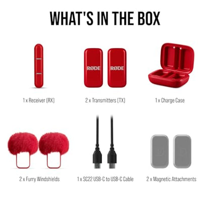 RØDE Wireless Micro - Compact Wireless Microphone, Two Mics with Charge Case for Smartphone Content Creation - USB-C, Red - color: USB-C Red