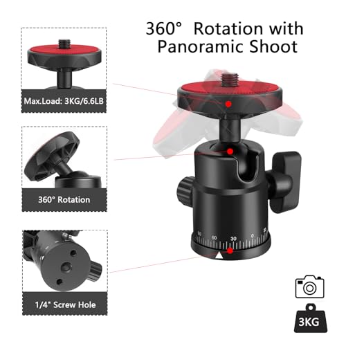 Universal 1/4" Swivel Mini Ball Head Screw Tripod Mount with Hot Shoe Mount, EszkozTA 360° Panoramic Rotating Mount Base Adapter for DSLR Cameras HTC Vive Tripods Monopods Light Stand - color: Red