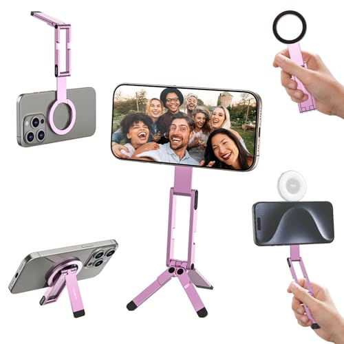 ULANZI MA60 Magnetic Phone Tripod Stand for iPhone 17 16 15 14 13 12 - Ultra Thin 0.8cm Foldable Aluminum Mini Tripod, Strong N52 Magnet Quick Mount, Pocket Cell Phone Stand, Pink - color: Pink