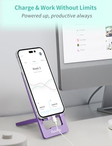 Aoviho Phone Stand for Desk, Ultra-Thin Foldable Aluminum Phone Holder, Portable Travel & Office Cell Phone Stand Compatible with iPhone 17 16 15 14 13 12 Pro Max, Fits 3.7"-7" Devices, Purpel - color: Purple