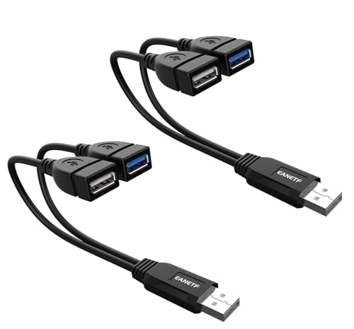 Eanetf USB 3.0 Female to Dual USB Male Splitter Cable, 2 Pack
