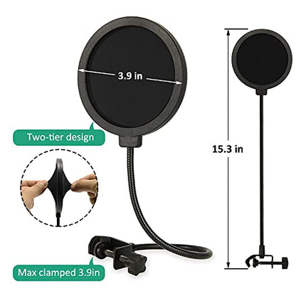 AT2020 Shock Mount with Pop Filter and Foam Windscreen, Noise Reduction Microphone Shock Mount Mic Holder for Audio Technica Mic