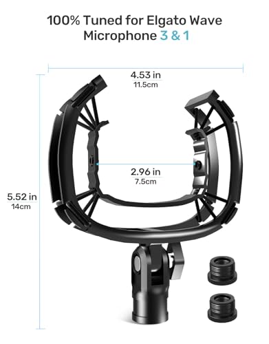 Wave Shouck Mount [Custom Built for Elgato Wave:3/1], Anti-Vibration Suspension Elastic Shock Mount Holder Clip Mic Mount Stand with 3/8" or 1/4" Screw Adapter Compatible with Wave:3/1 Microphone - size: Wave Shock Mount