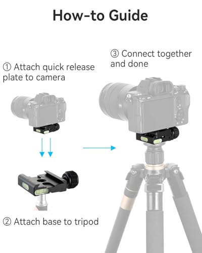 UTEBIT 50mm Arca Swiss Quick Release Plate, with 3/8"&1/4" Screw, Black | Aluminum QR Clamp Adapter Set, Built-in Bubble Level Compatible with Manfrotto DSLR Camera Tripod Ball Head Monopod