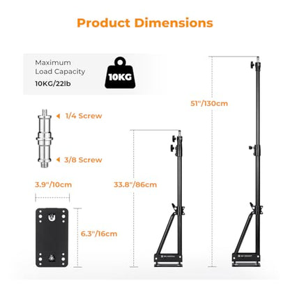 K&F CONCEPT Wall Mount Boom Arm 51"- Rotating Triangle Stand for Ring Light, Softbox, Reflector - Support 180°Flexible Rotation, 33-51in Adjustable Length, 20lbs Heavy Duty with 1/4''&3/8'' Mount - size: 130cm/51.18"