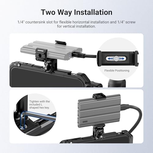 NEEWER Quick Release SSD Holder for Phone Cage, 2.2"-3"/55-75mm Adjustable SSD Mounting Bracket Clamp Accessories Compatible with iPhone 15 16 17 Pro Max Samsung T5 T7 T9 SanDisk, PA129 (Black) - style: PA129