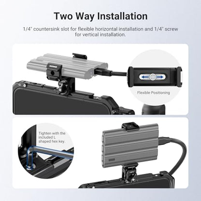 NEEWER Quick Release SSD Holder for Phone Cage, 2.2"-3"/55-75mm Adjustable SSD Mounting Bracket Clamp Accessories Compatible with iPhone 15 16 17 Pro Max Samsung T5 T7 T9 SanDisk, PA129 (Black) - style: PA129