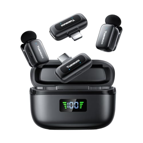 Mini Wireless Microphone for iPhone Android Tablets, Lapel Mic with Noise Reduction, 30h Charging Case, 3 Voice Changer, Plug & Play Mini Mic for iPhone Vlogging, Video Recording, Podcast - color: Black2, size: Type-C Dual Receiver