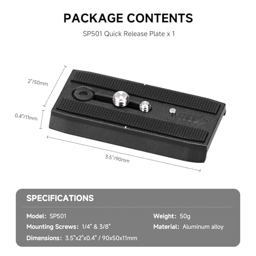 AVELLA Universal Sliding Quick Release Plate Replacement Camera Mount with 1/4 Inch and 3/8 Inch Mounting Screws for V501 V504Fluid Head，Length: 3.54 inches/9CM