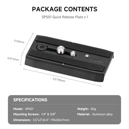 AVELLA Universal Sliding Quick Release Plate Replacement Camera Mount with 1/4 Inch and 3/8 Inch Mounting Screws for V501 V504Fluid Head，Length: 3.54 inches/9CM