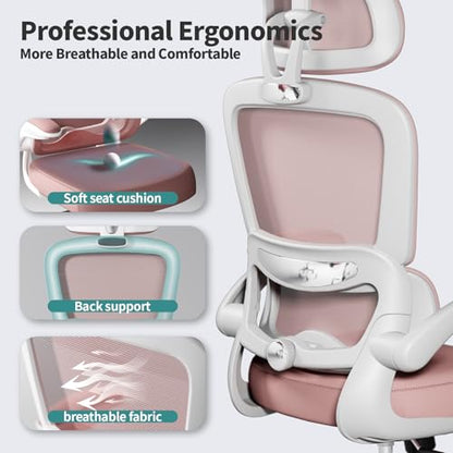 TRALT Office Chair Ergonomic Desk Chair, 330 LBS Home Mesh Office Desk Chairs with Wheels, Comfortable Gaming Chairs (1, Pink) - color: Pink
