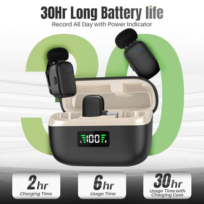 Mini Wireless Lavalier Microphone for iPhone/Android/PC with USB-C Plug, 3-Level Noise Reduction, 30H Battery Life with Charging Case, AI Voice Changer Microphone, Tiny Mics for Vlogging & Podcast